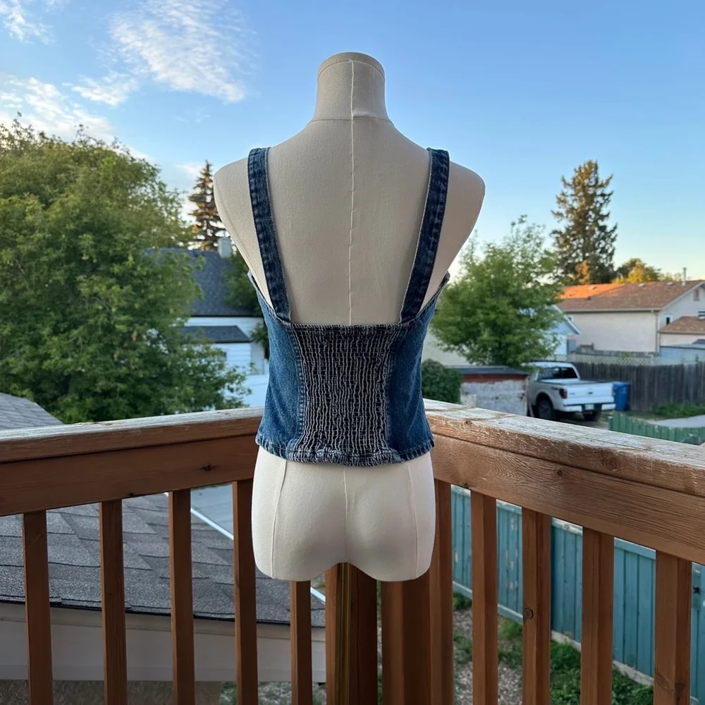 Women's Zara Blue Denim Vest Tank Top Smock Detail Women XS - Picture 4 of 12